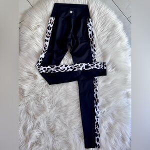 Black Werk Dancewear Leggings with Leopard Print Side Stripe (CXL)
